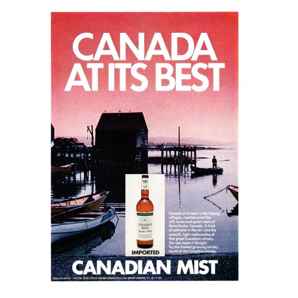 1972 Canadian Mist Canada At Its Best Vintage Print Ads Fishing Wharf Boat Decor - Picture 1 of 1